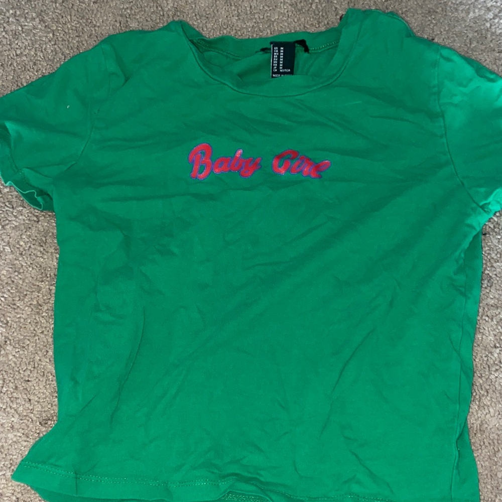 Forever 21 Green Crop Top with Pink Text